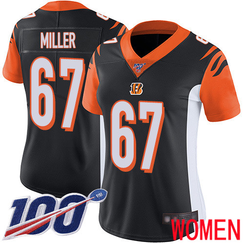 Cincinnati Bengals Limited Black Women John Miller Home Jersey NFL Footballl #67 100th Season Vapor Untouchable